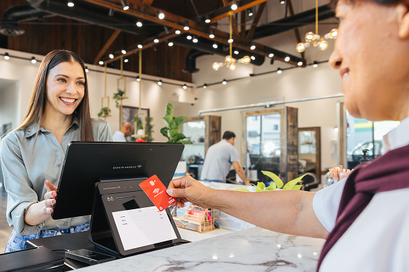 Customer paying using bank of america card