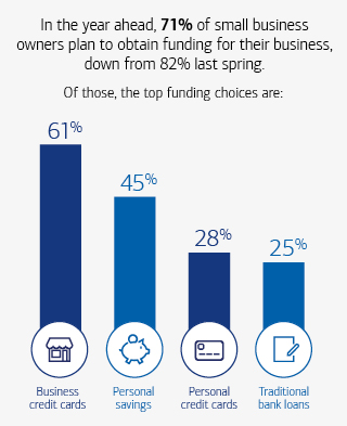 Graphic depicting the top ways small business owners intend to obtain funding in the year ahead. Visit the link below for a full description.